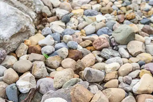 Close up view of the river rock walkway